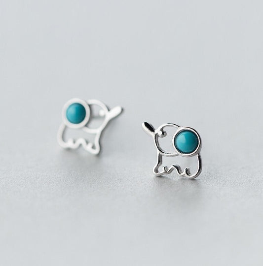 S925 Silver Turquoise Elephant Stud Earring, Silver Elephant Earrings, Lucky Elephant Earrings, Animal-lover Earrings, Gift for her, E375