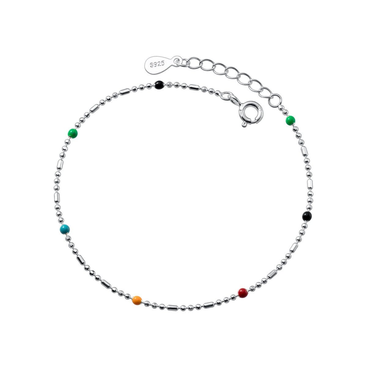 Sterling Silver Bead Bracelet, Colorful Bead Silver Bracelet, Silver Chain Bracelets, Dainty Stackable/Layered Bracelet, Gift for her, B21