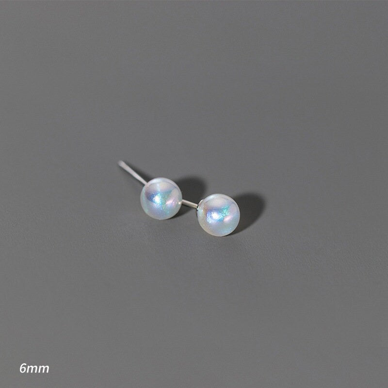 S925 Silver Simulated Pearl Stud Earring, Mermaid Synthetic Pearl Studs, Shiny Pearl Earrings, Two Size Available, Helix Studs, Gifts, E377