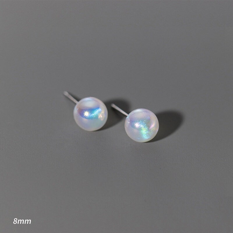 S925 Silver Simulated Pearl Stud Earring, Mermaid Synthetic Pearl Studs, Shiny Pearl Earrings, Two Size Available, Helix Studs, Gifts, E377