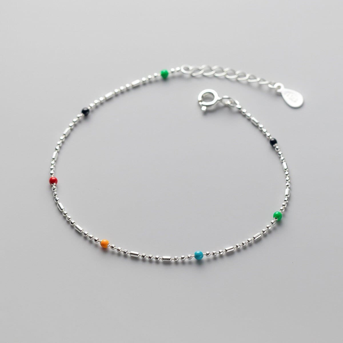 Sterling Silver Bead Bracelet, Colorful Bead Silver Bracelet, Silver Chain Bracelets, Dainty Stackable/Layered Bracelet, Gift for her, B21