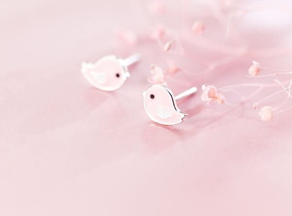 925 Silver Pink Bird Stud Earring, Tiny Pink Bird Earrings, Minimalist Bird Earring, Bird Studs, Animal-lover Earrings, Gift for her, E380