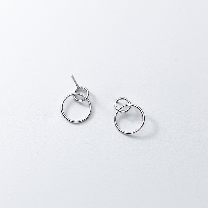 S925 Silver Circle Drop & Dangle Earrings, Linked Circle Drop Earrings, Circle Link Earring, Minimalist Geometry Earrings, Gift for her E385