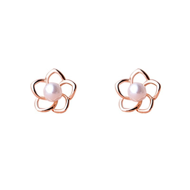 Rose Gold Pearl Flower Stud Earring, Camellia Flower Earring, Pearl Earrings, Flower Pearl Earring, Minimalist Studs, Gift for her, E386