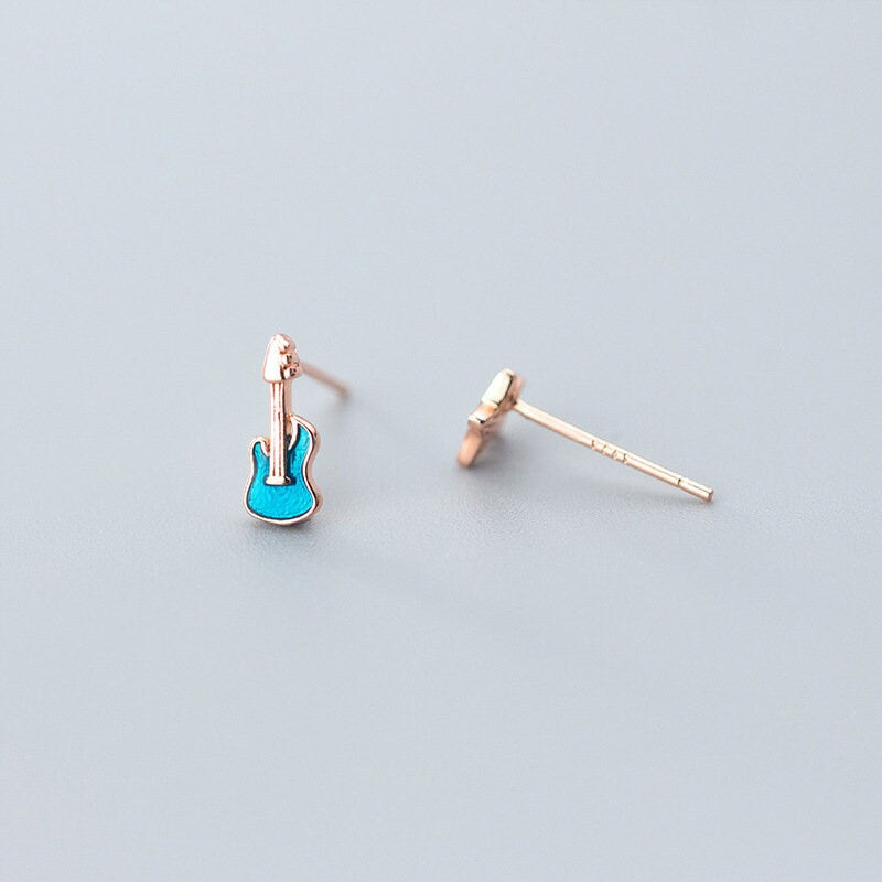 Violin & Note Star Stud Earring, Rose Gold Music Earrings, Mismatched Music Earring, Violin Earring, Asymmetrical Earring, Gift for her E387