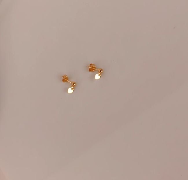 Tiny Heart Earring, Tiny Heart Drop Earrings, Ball Stud Heart Earrings, Gold Heart Earring, Minimalist Heart Earring, Gift for her, E393