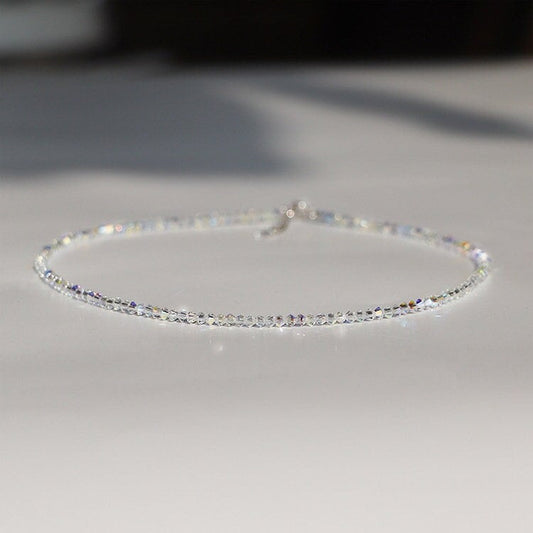 Glitter Crystal Necklace, Dainty Stackable Necklace,  Elastic Crystal Bracelet, Minimalist Crystal Necklace, Perfect Gift for her, N59