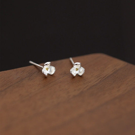 Sterling Silver Tiny Flower Bud Earrings, Dainty Flower Stud Earrings, Silver Bud Flower Studs, Minimalist Plant Earrings, E278