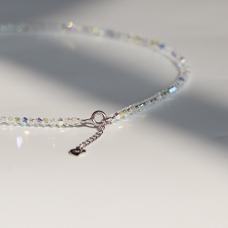 Glitter Crystal Necklace, Dainty Stackable Necklace,  Elastic Crystal Bracelet, Minimalist Crystal Necklace, Perfect Gift for her, N59