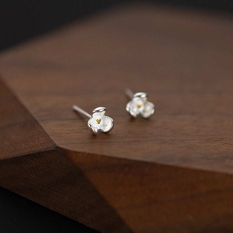 Sterling Silver Tiny Flower Bud Earrings, Dainty Flower Stud Earrings, Silver Bud Flower Studs, Minimalist Plant Earrings, E278