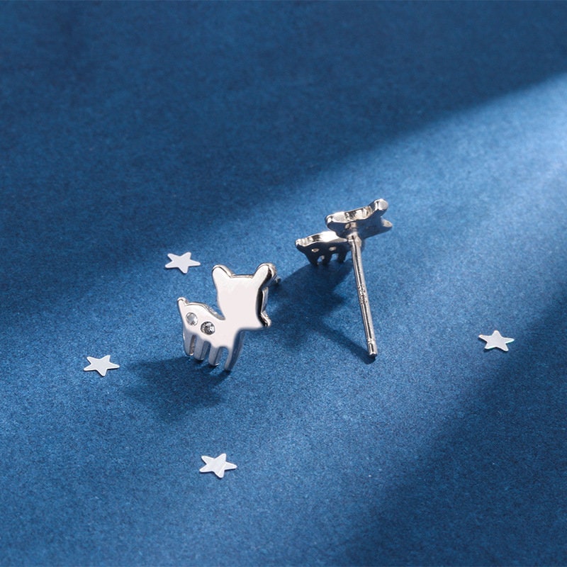 925 Silver Dog Stud Earring, Silver Puppy Earrings, Dog Studs, Pets earrings, Animal-lover Earrings, Daughter Gift, Gift for her, E402