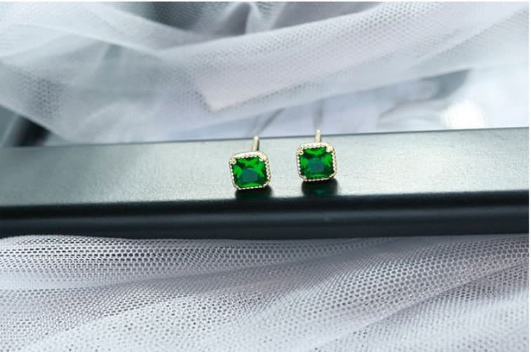 Dainty Tiny Emerald CZ Earrings, Gold Small Emerald CZ Earring,14k Gold Plated 925 Silver Green CZ Stud Earrings, Gifts for Her, E42